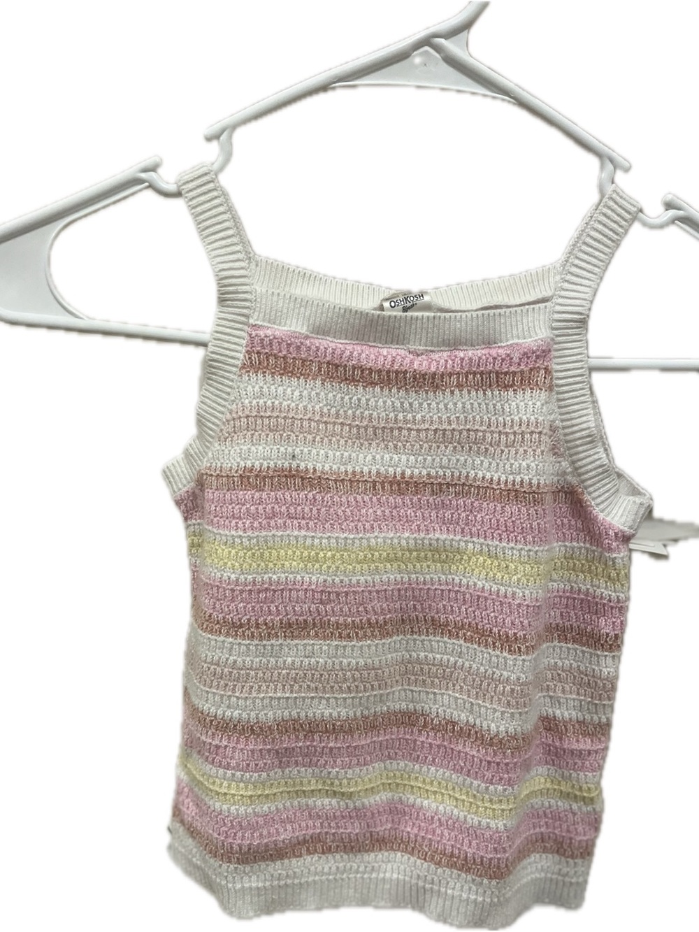OshKosh B'gosh White Knit Tank with Pink, Tan & Pale Yellow Stripes